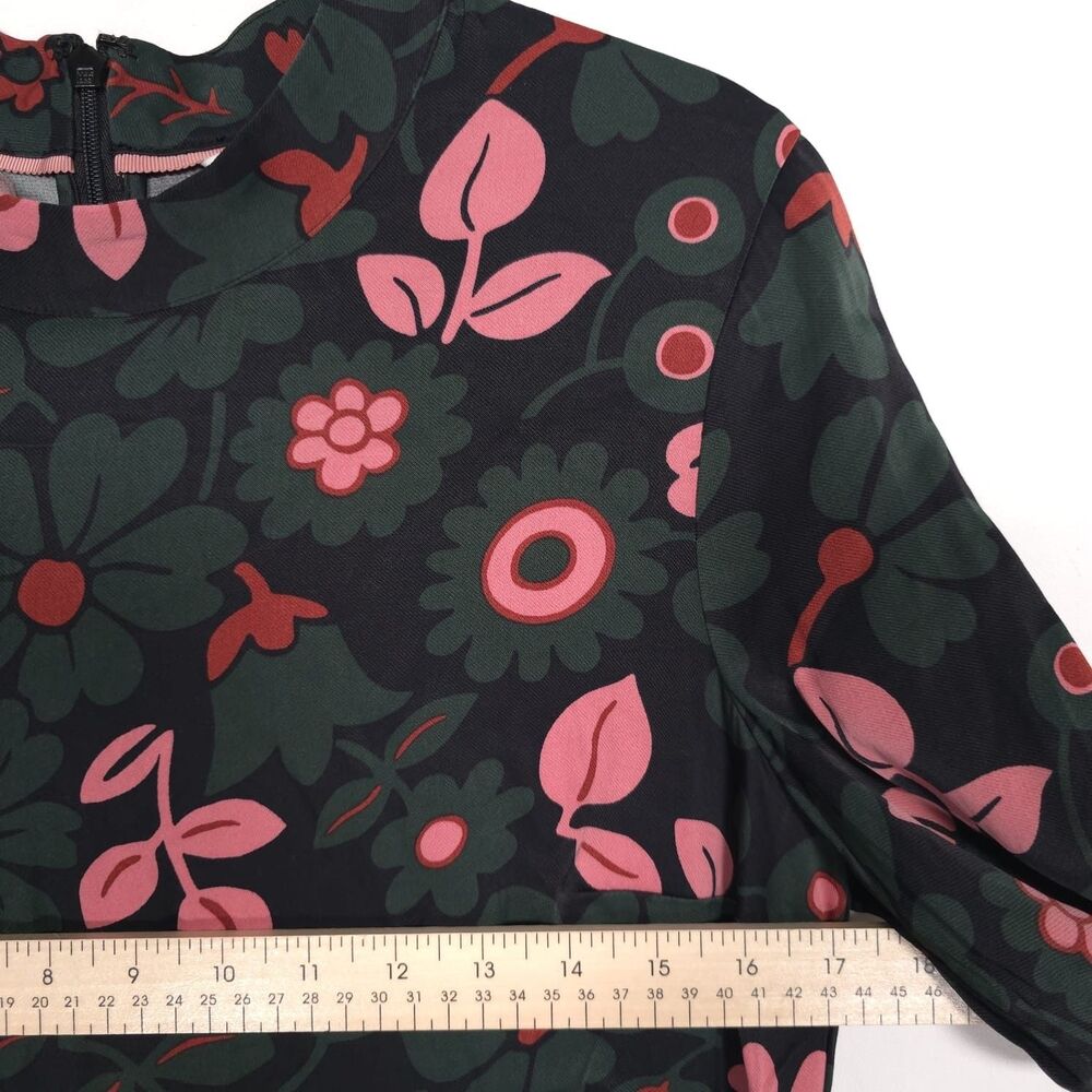 BODEN Floral Viscose Dress Knee Length Long‎ Sleeve Black Pink UK 8 US 4 W0235 - Picture 5 of 9